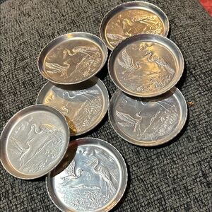 Set of 8 Silver Tone Bird  coasters